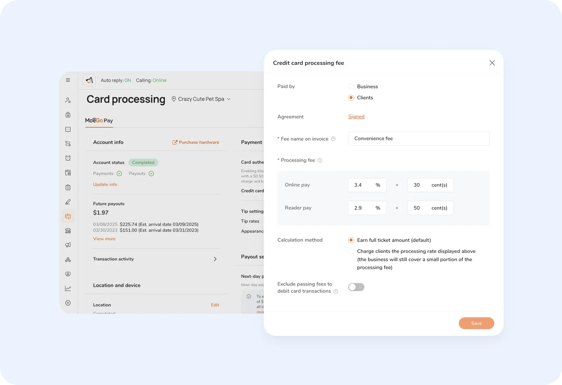 solution processing fee by clients